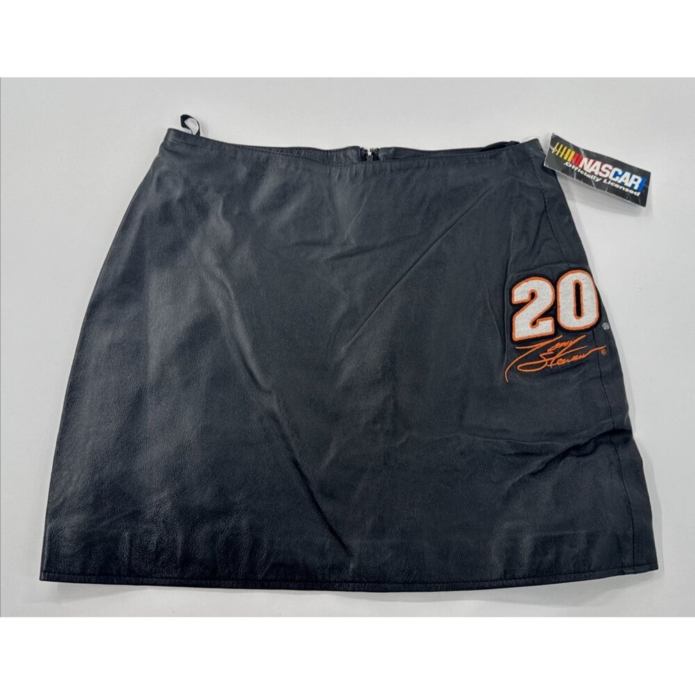 Vintage Nascar Leather Mini Skirt Womens 6 Black #20 Tony Stewart 90s NEW